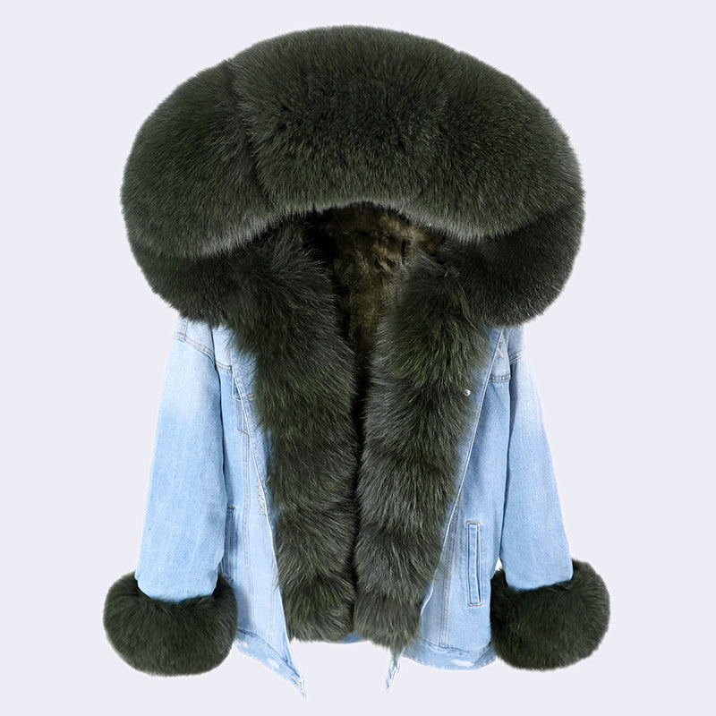 Veste en Denim & Fourrure – Luxe, Confort et Style