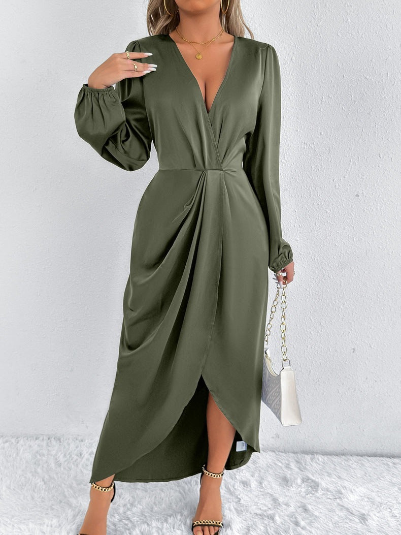 Robe Drapée Élégance Satinée – Rose Fuchsia