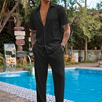Ensemble Homme 2 Pièces – Chemise Oversize & Pantalon Plissé – Look Tendance Décontracté