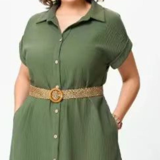 Robe chemise ceinturée – Style casual chic, grande taille, fluide & confortable