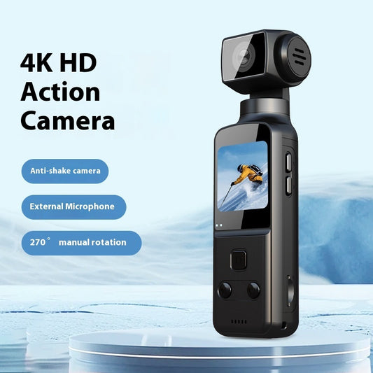 Mini Caméra 4K de Poche – Stabilisée, Écran Tactile, Objectif Rotatif