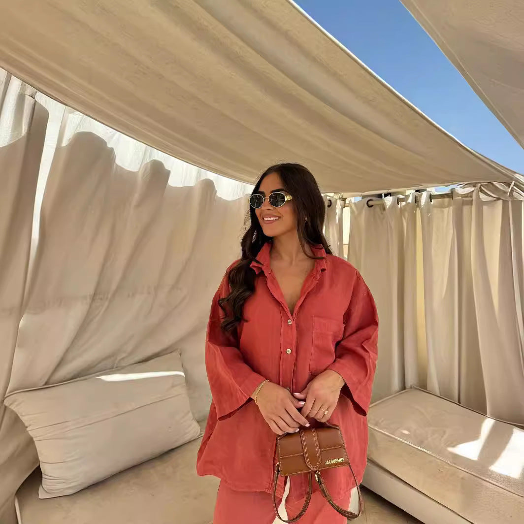 Ensemble Casual 2 Pièces Femme – Chemise & Pantalon Large