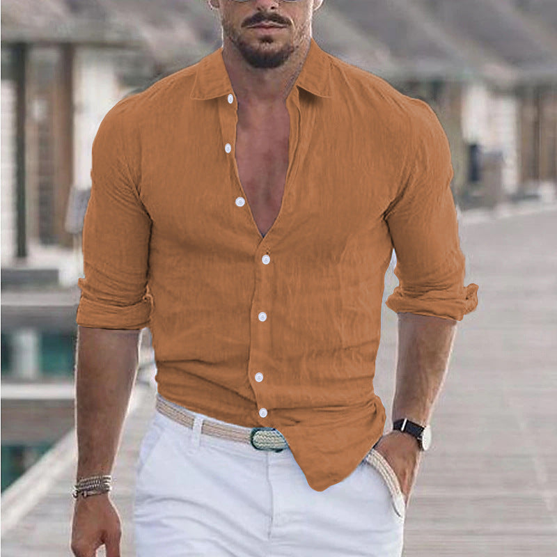 Chemise légère été homme coton/lin – Look chic décontracté | Manches longues