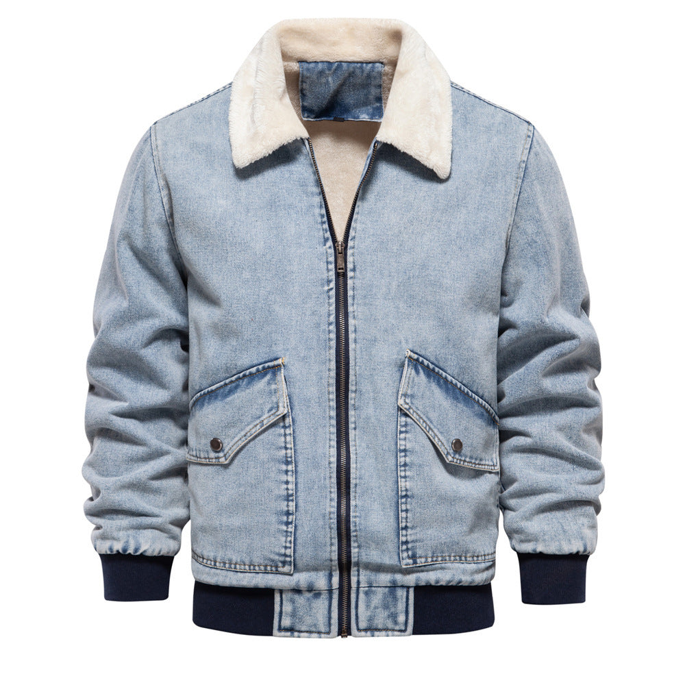 Veste homme en jean doublée polaire, col sherpa style vintage
