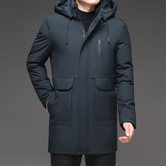 Parka homme chaude hiver avec capuche, coupe droite doublée