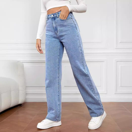 Jean Taille Haute Coupe Droite – Confort & Style Intemporel