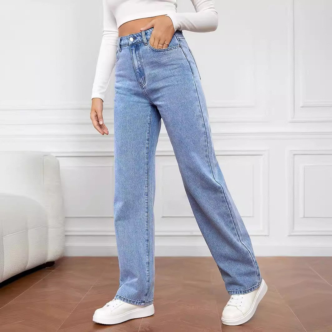 Jean Taille Haute Coupe Droite – Confort & Style Intemporel
