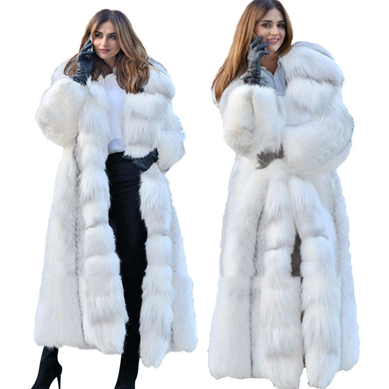 Manteau Long Luxe en Fausse Fourrure Blanche