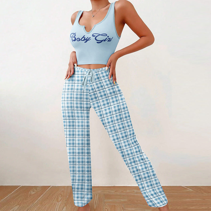 Ensemble Crop Top + Pantalon à Carreaux – Style "Baby Girl"