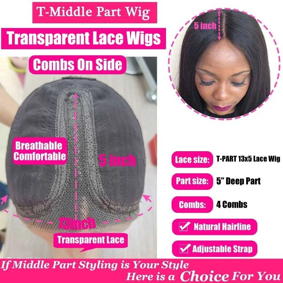 Perruque Curly HD T-Part 5x1 en cheveux humains – Lace transparente – Pose rapide & naturelle