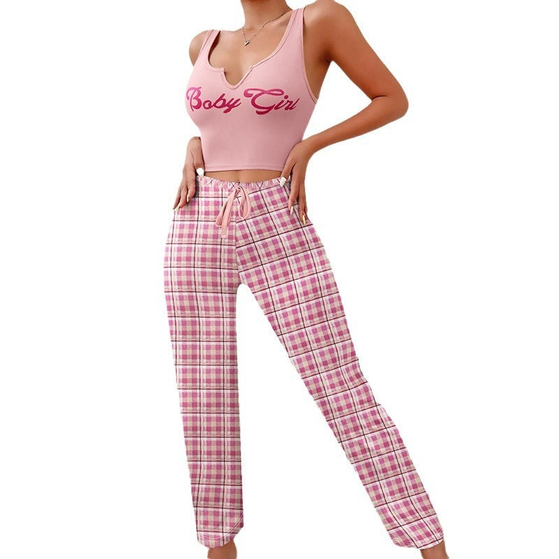 Ensemble Crop Top + Pantalon à Carreaux – Style "Baby Girl"