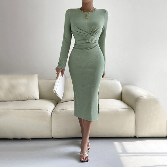 Robe Femme Élégante – Robe Midi Moulante à Manches Longues | Tenue Chic Soirée & Cocktail