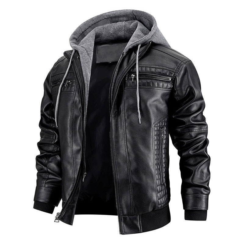 Veste Homme Simili Cuir avec Capuche Amovible – Style Moto & Urbain