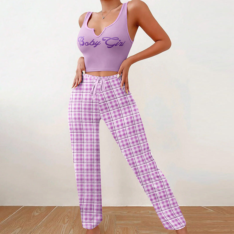 Ensemble Crop Top + Pantalon à Carreaux – Style "Baby Girl"