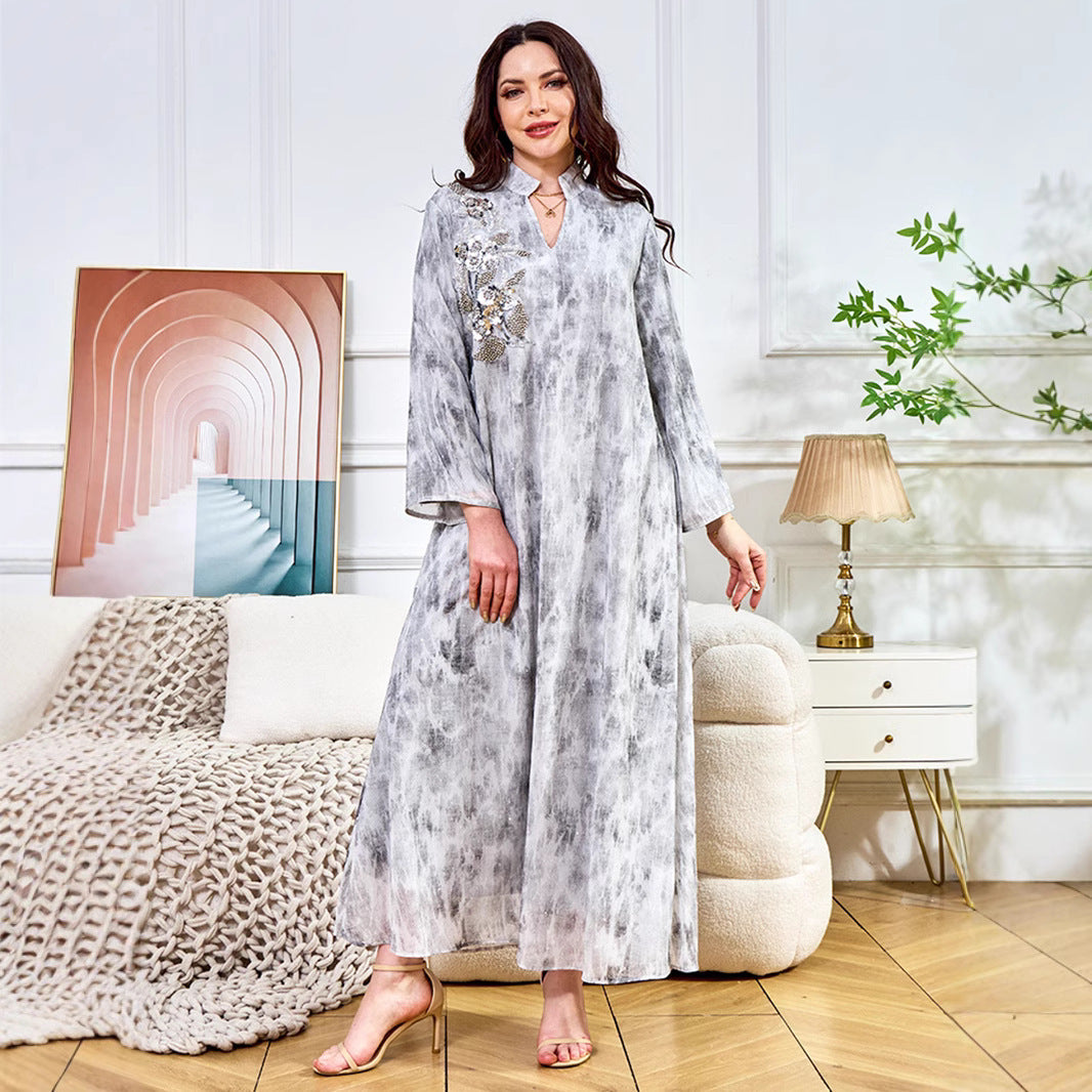 Robe Longue Élégante à Strass – Glamour & Confort