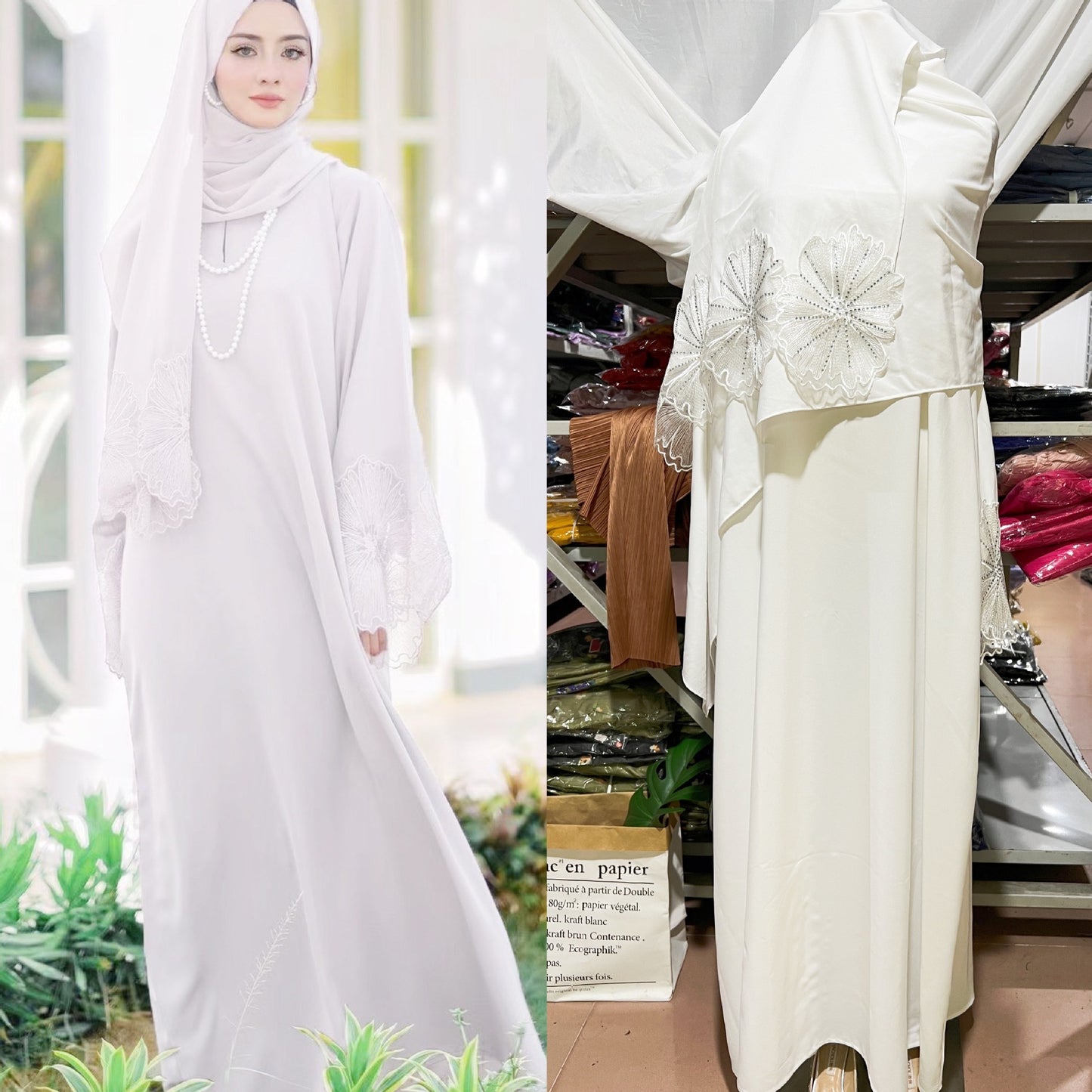 Abaya Blanche Élégante – Broderie Luxe & Finesse Muslim