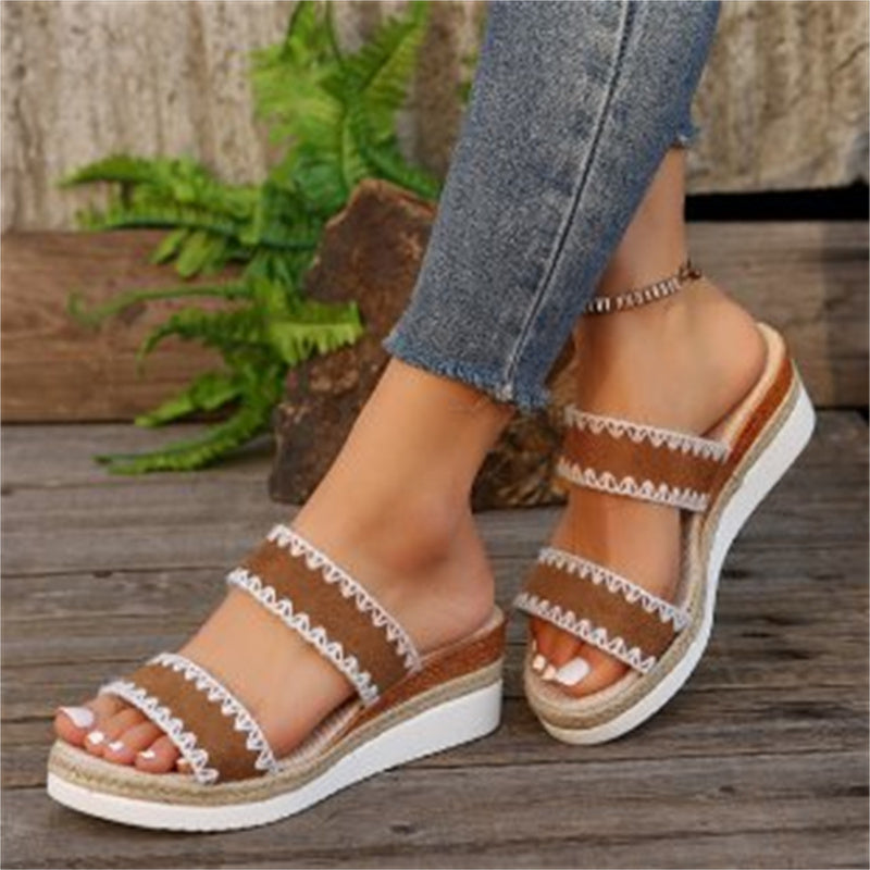 Sandales Compensées Femme Été – Style Bohème Chic avec Talon Confort – Mules à Double Bride