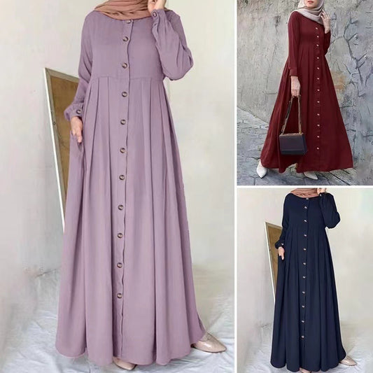 Robe longue boutonnée manches longues – élégance modeste & confort fluide 2025