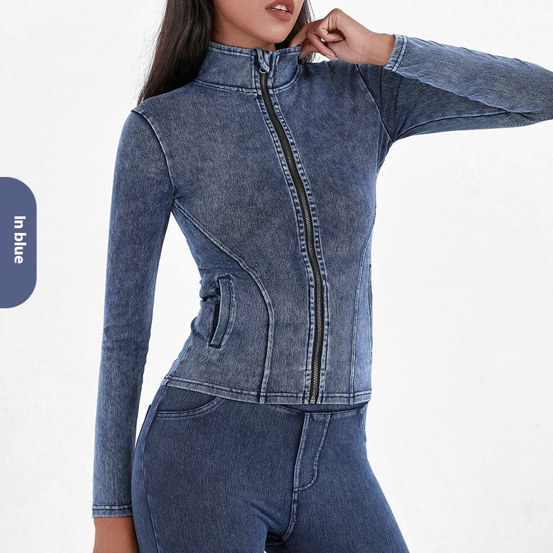 Veste en jean slim stretch femme – Coupe gainante & fermeture zippée