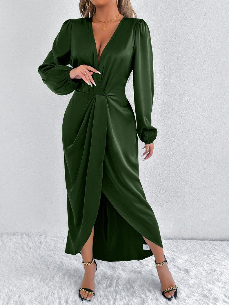 Robe Drapée Élégance Satinée – Rose Fuchsia