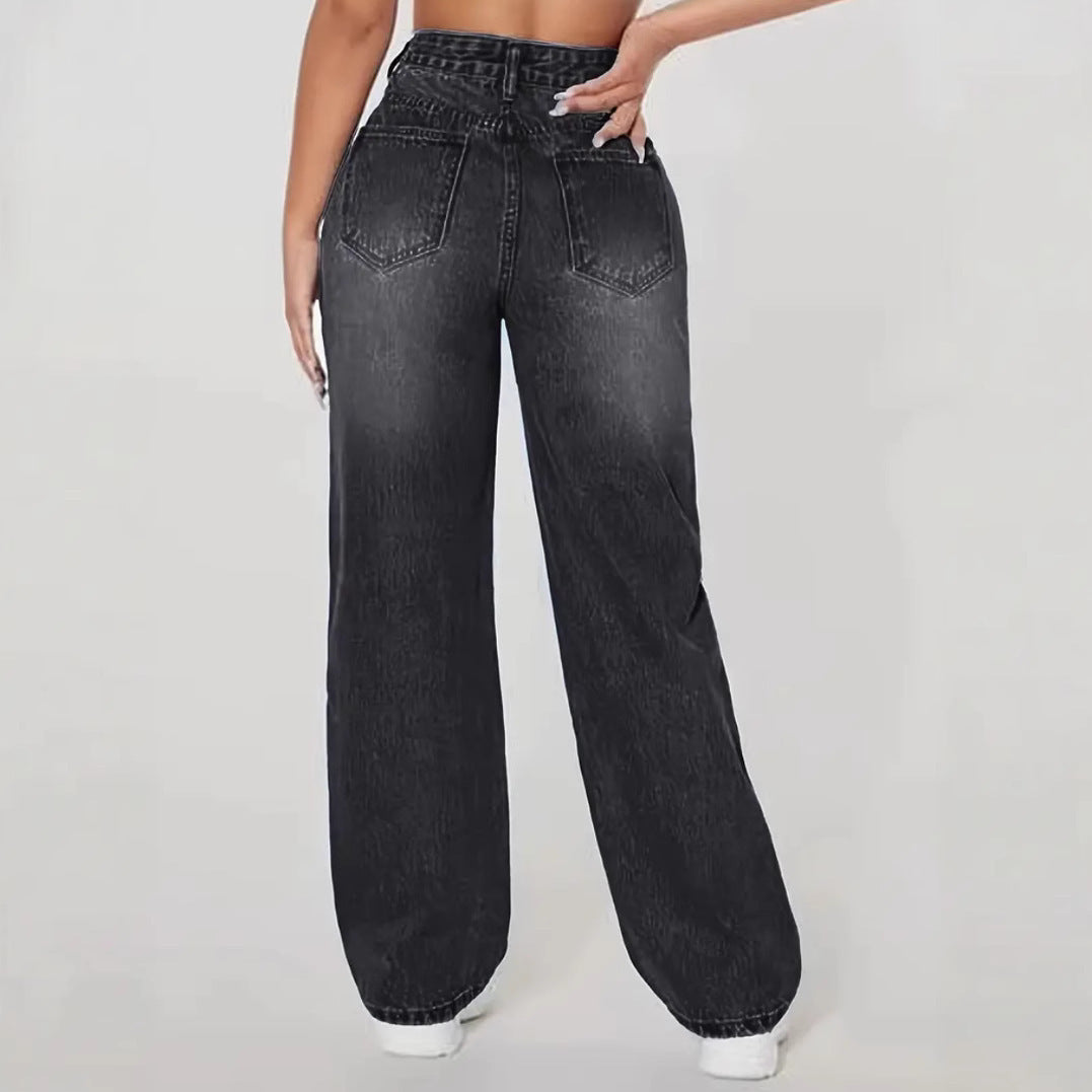 Jean Baggy Femme Taille Haute | Look Streetwear Chic & Détail Destroy