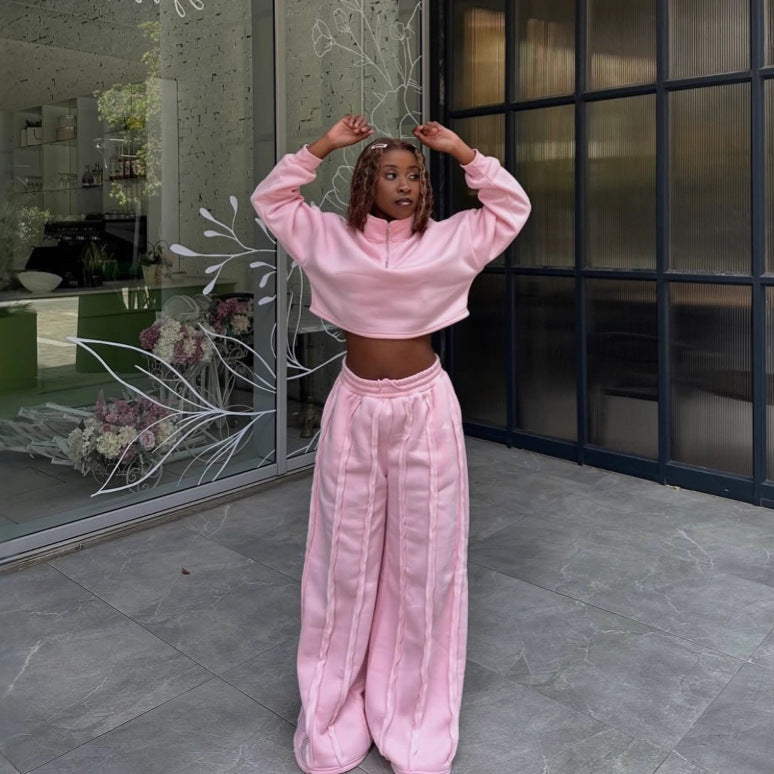 Ensemble Femme 2 Pièces – Sweat Crop & Pantalon Large Casual Chic