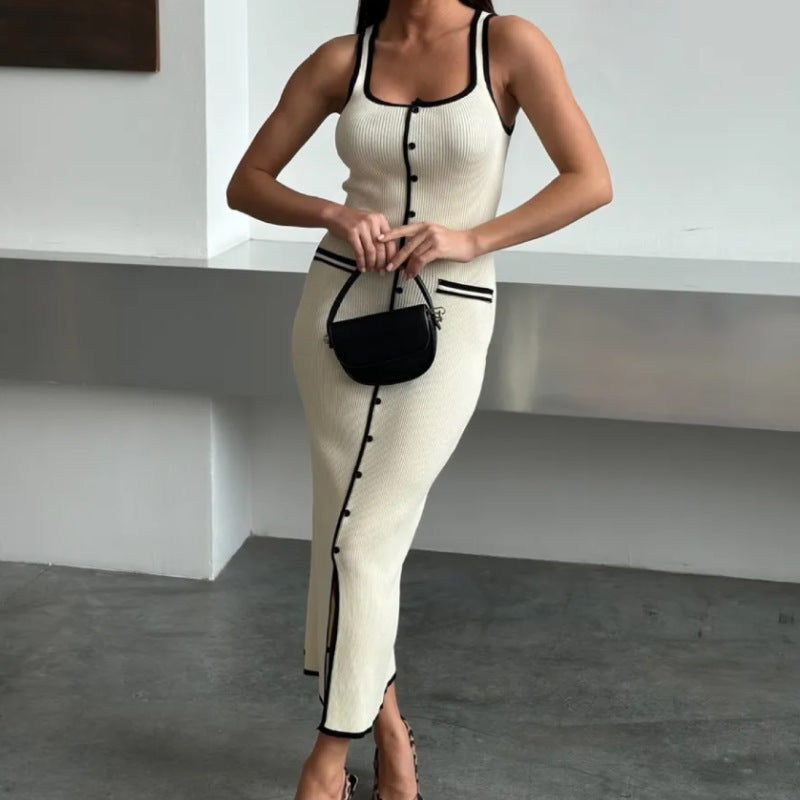 Robe Femme Élégante – Robe Crayon Sans Manches Boutonnée | Style Chic & Classique