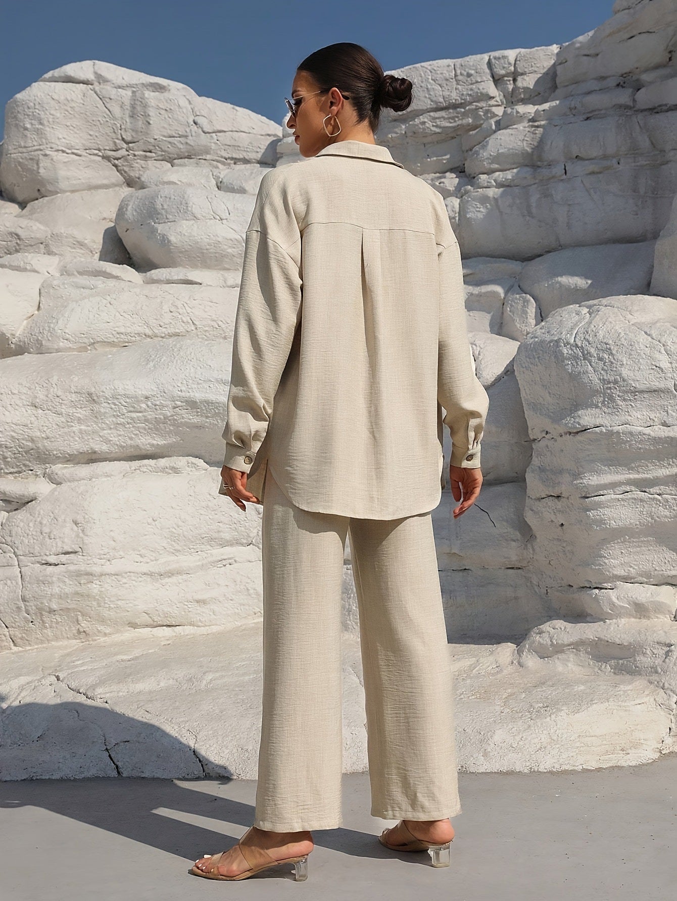 Ensemble Femme Chic – Veste Longue & Pantalon Large Taille Haute | Look Décontracté et Élégant Été 2025