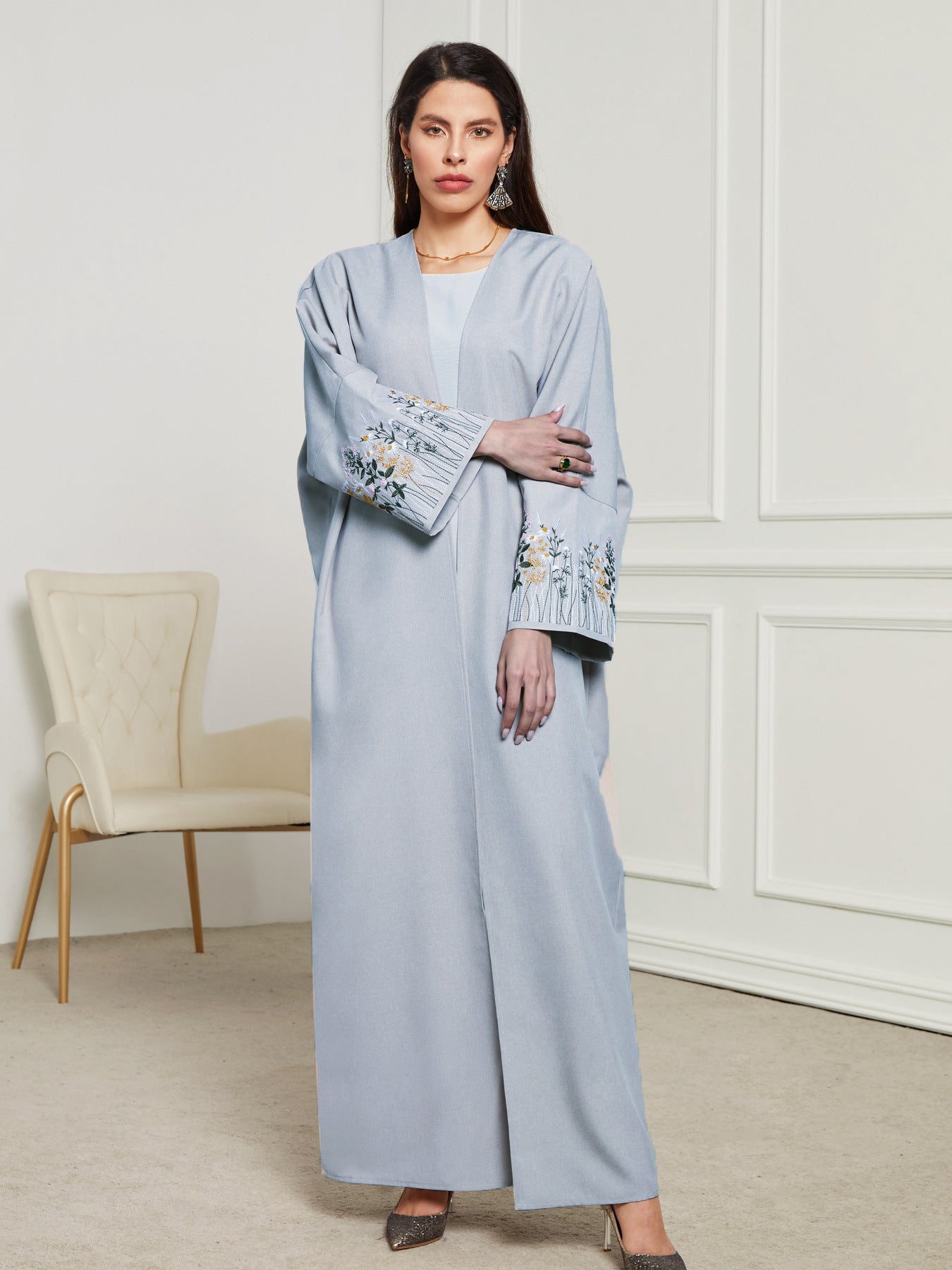 Abaya brodée florale – Élégance raffinée pour femme pudique Muslim