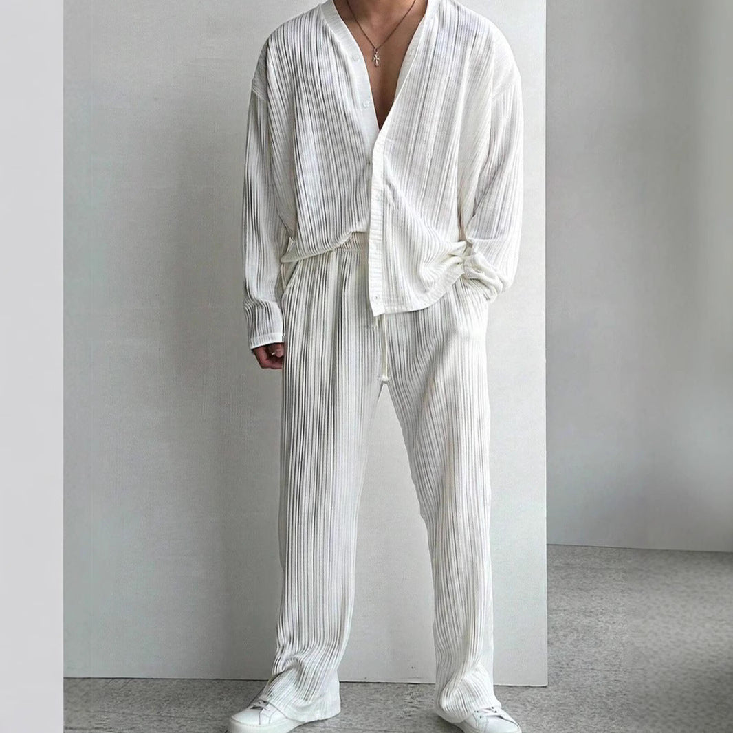 Ensemble Homme 2 Pièces – Chemise Oversize & Pantalon Plissé – Look Tendance Décontracté
