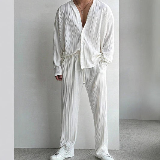 Ensemble Homme 2 Pièces – Chemise Oversize & Pantalon Plissé – Look Tendance Décontracté