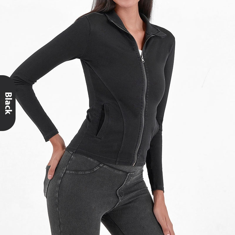 Veste en jean slim stretch femme – Coupe gainante & fermeture zippée