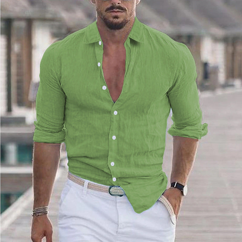 Chemise légère été homme coton/lin – Look chic décontracté | Manches longues