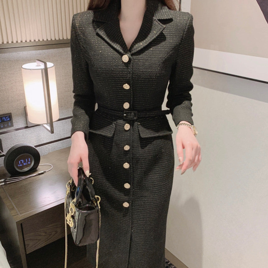 Robe Blazer Femme Slim en Tweed Chic – Robe Tailleur Élégante Automne Hiver