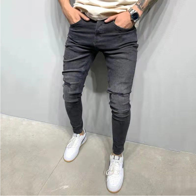 Jean Skinny Fit Homme – Noir Délavé avec Détails Usés